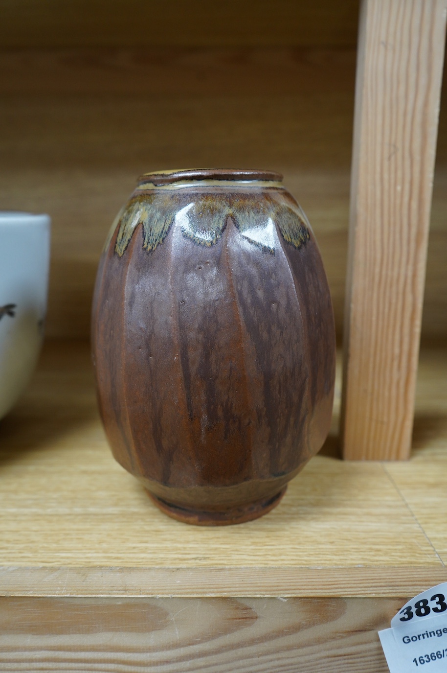 Mike Dodd (b.1943), a Stoneware vase with cut sides, impressed mark to foot, 18.5cm. Condition - good